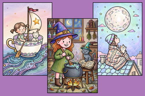 40 Cute Girl and Cat Coloring Pages for Kids, KDP Interior, PNG & PDF, Commercial Use